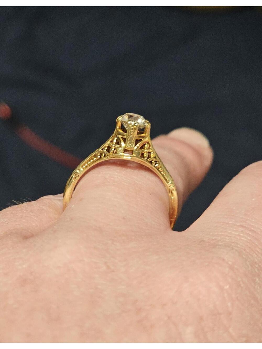 Antique 1/2 Carat Old European Cut Diamond 14k Gold Filigree Ring / 2.12g